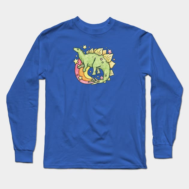 Stegosaurus Rainbow | Retro Dinosaur Long Sleeve T-Shirt by OMEGAFAUNA